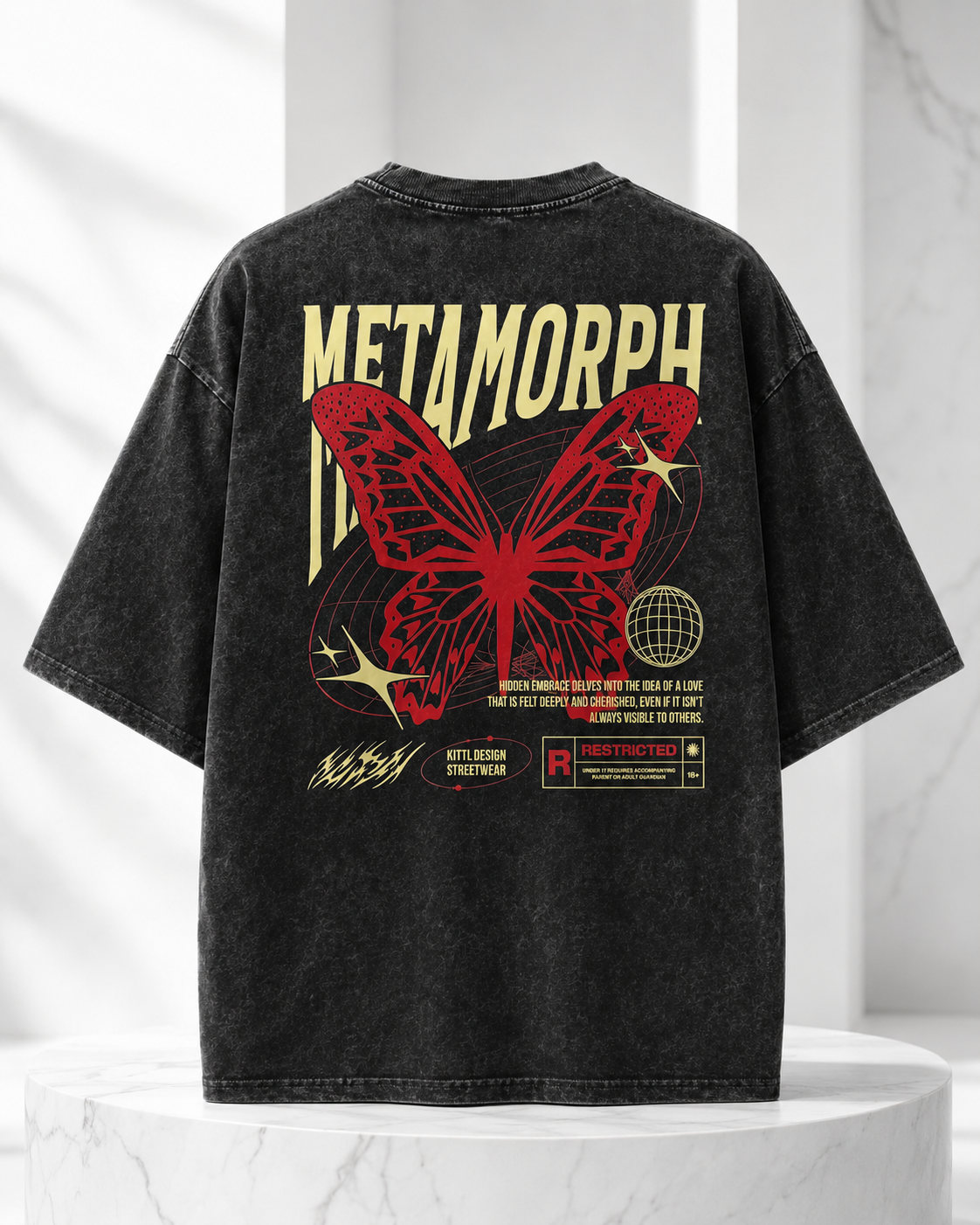 STAN Metamorph Butterfly Vintage-Wash T-Shirt – Black