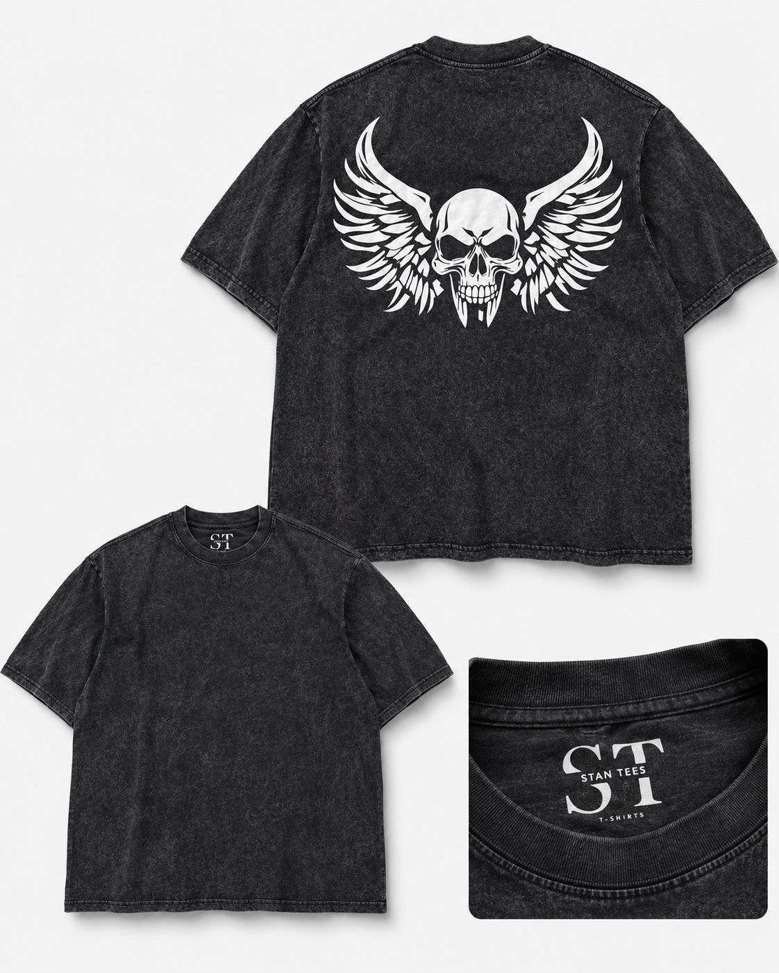 STAN Winged Skull Vintage-Wash T-Shirt – Black