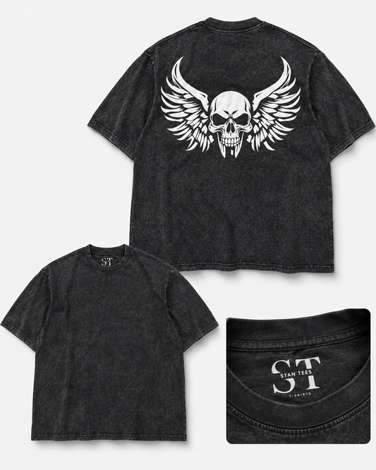 STAN Winged Skull Vintage-Wash T-Shirt – Black