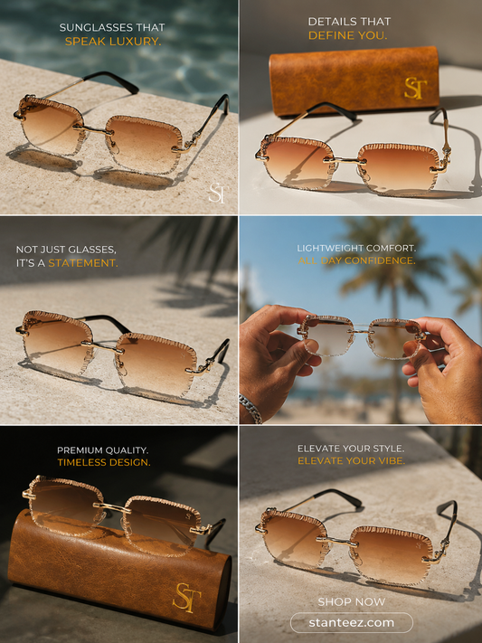 Luxury Rimless Geometric Gradient Sunglasses – Gold Frame |
