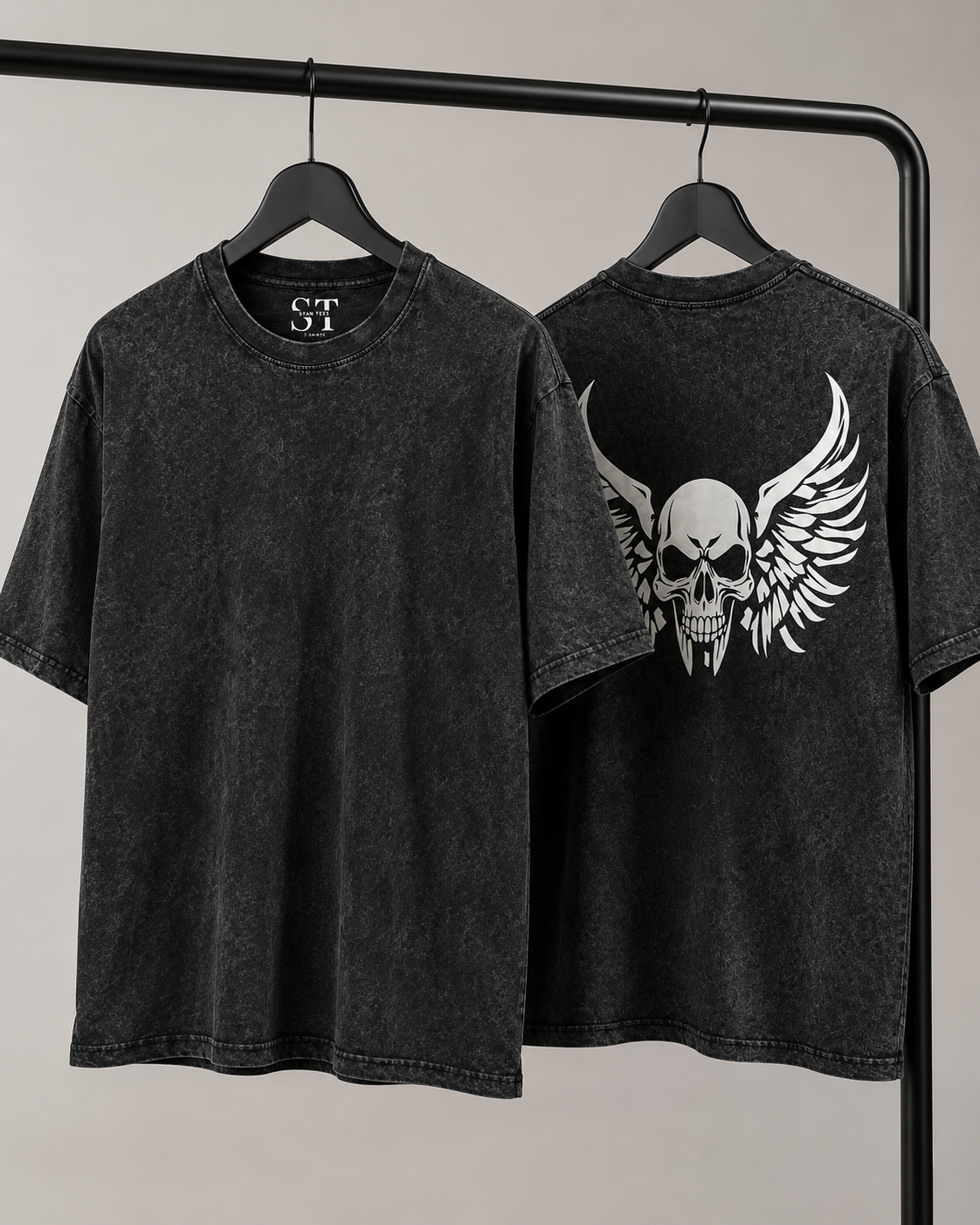 STAN Winged Skull Vintage-Wash T-Shirt – Black