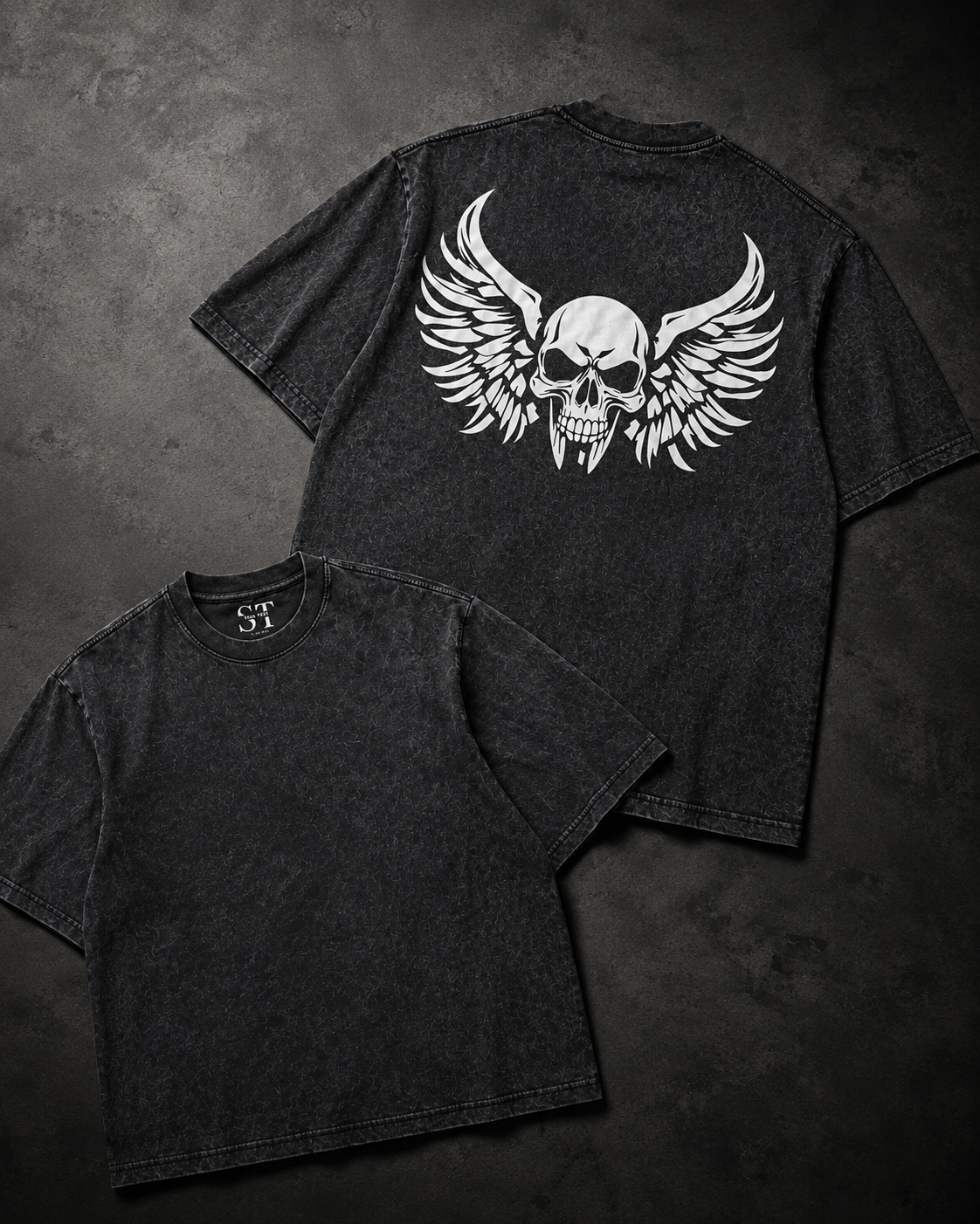 STAN Winged Skull Vintage-Wash T-Shirt – Black