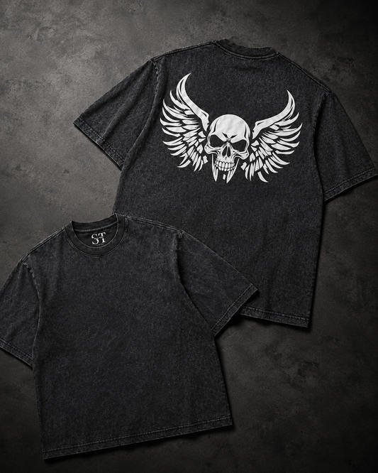 STAN Winged Skull Vintage-Wash T-Shirt – Black