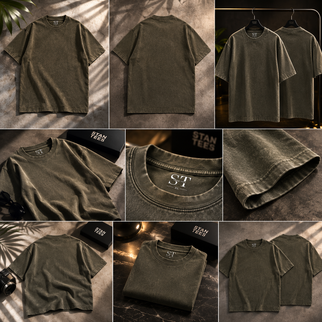 STAN Vintage Wash Oversized T-Shirt – Dark Olive