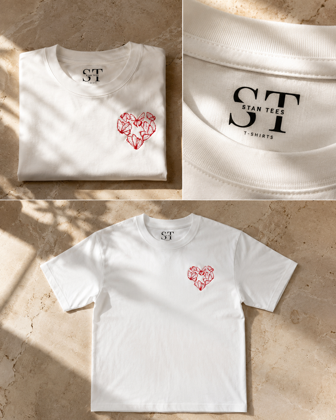 STAN Butterfly Heart Embroidered T-Shirt – White