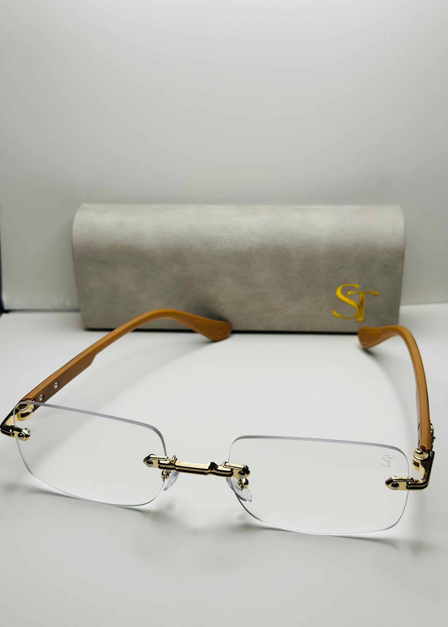 STAN Prestige Rimless Gold Rectangle Eyeglasses – Premium Lightweight Luxury Frame