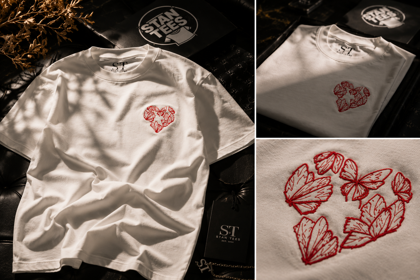 STAN Butterfly Heart Embroidered T-Shirt – White