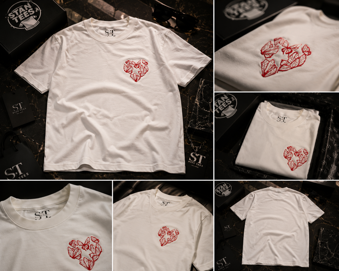 STAN Butterfly Heart Embroidered T-Shirt – White