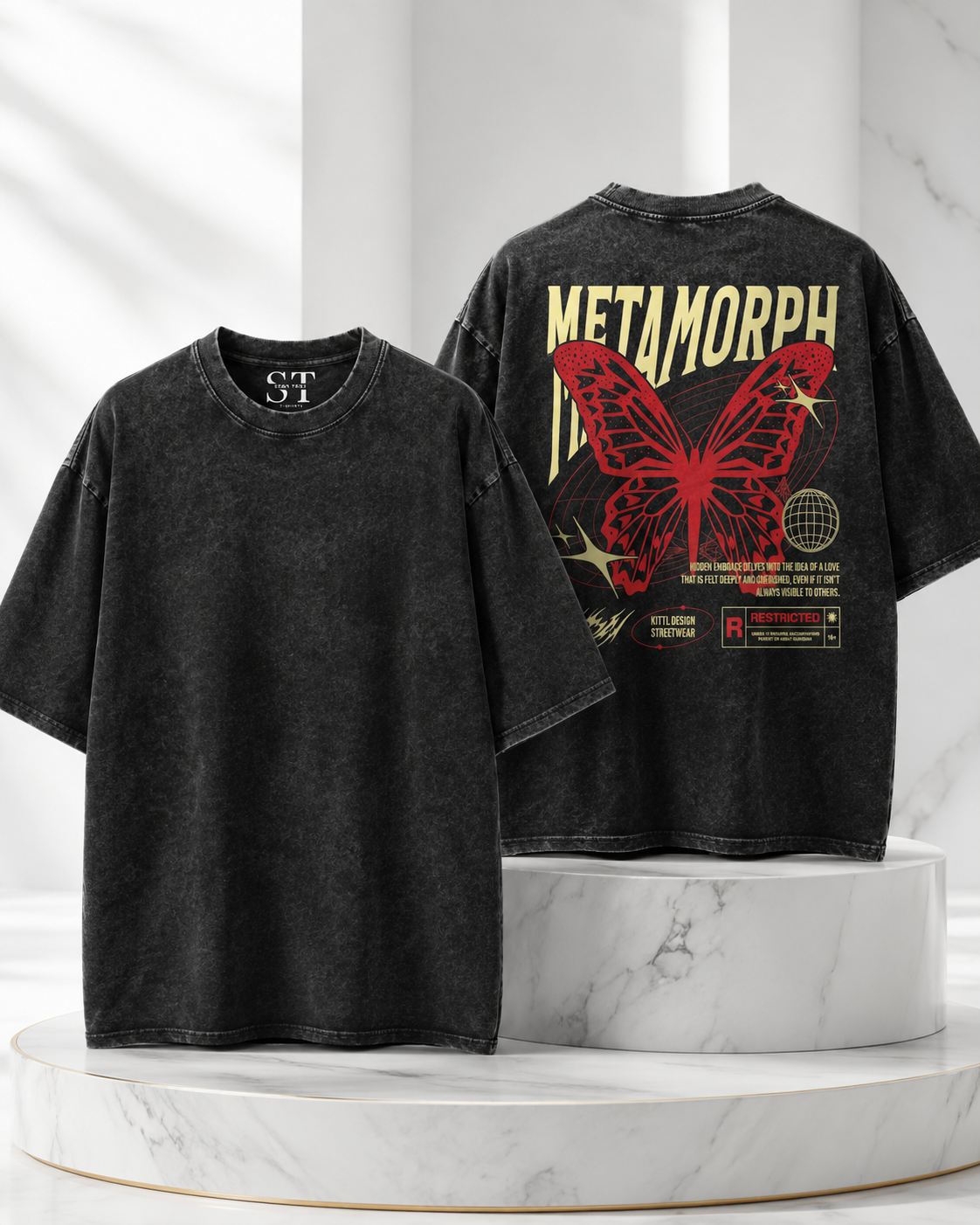 STAN Metamorph Butterfly Vintage-Wash T-Shirt – Black