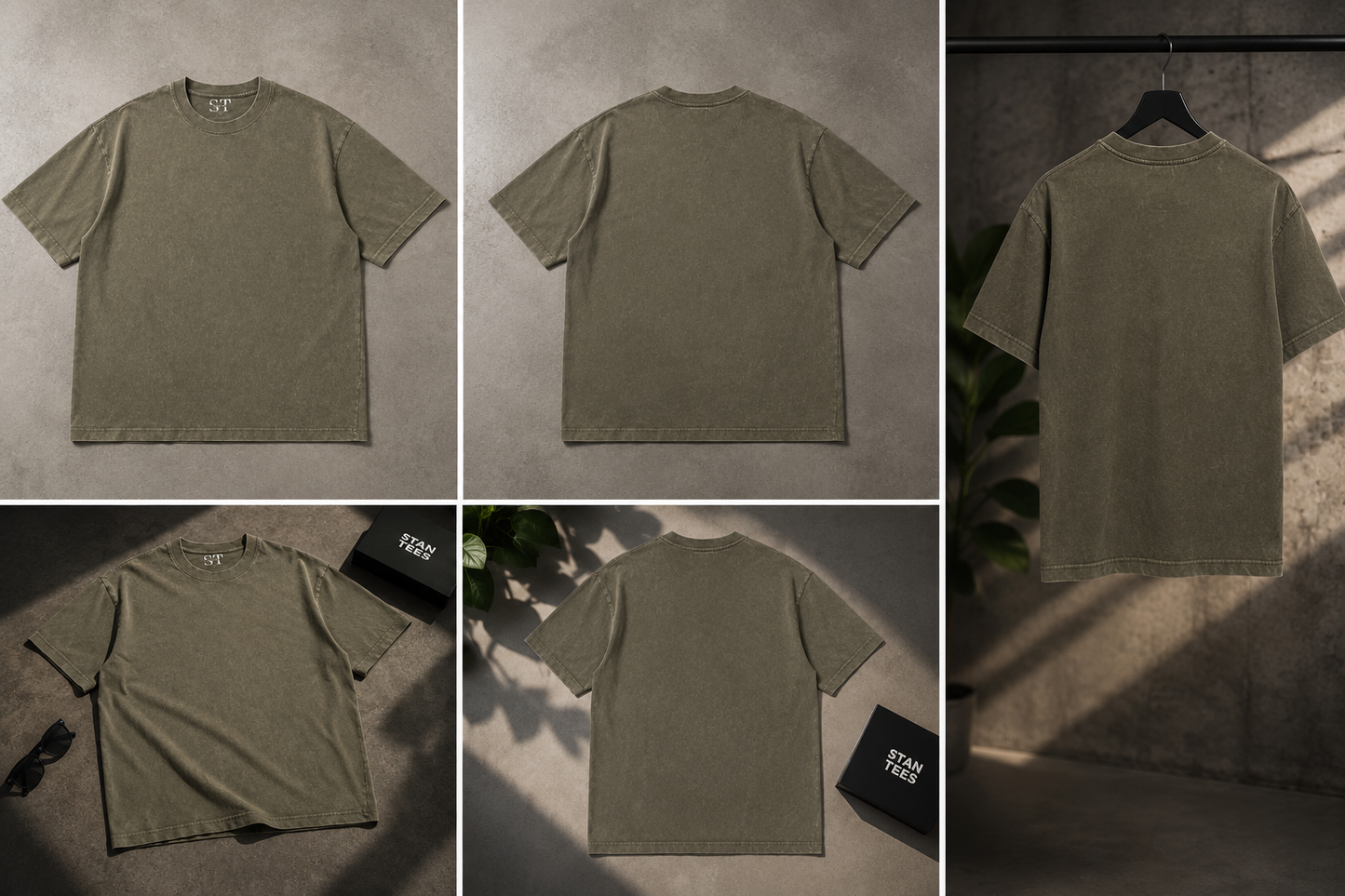 STAN Vintage Wash Oversized T-Shirt – Dark Olive