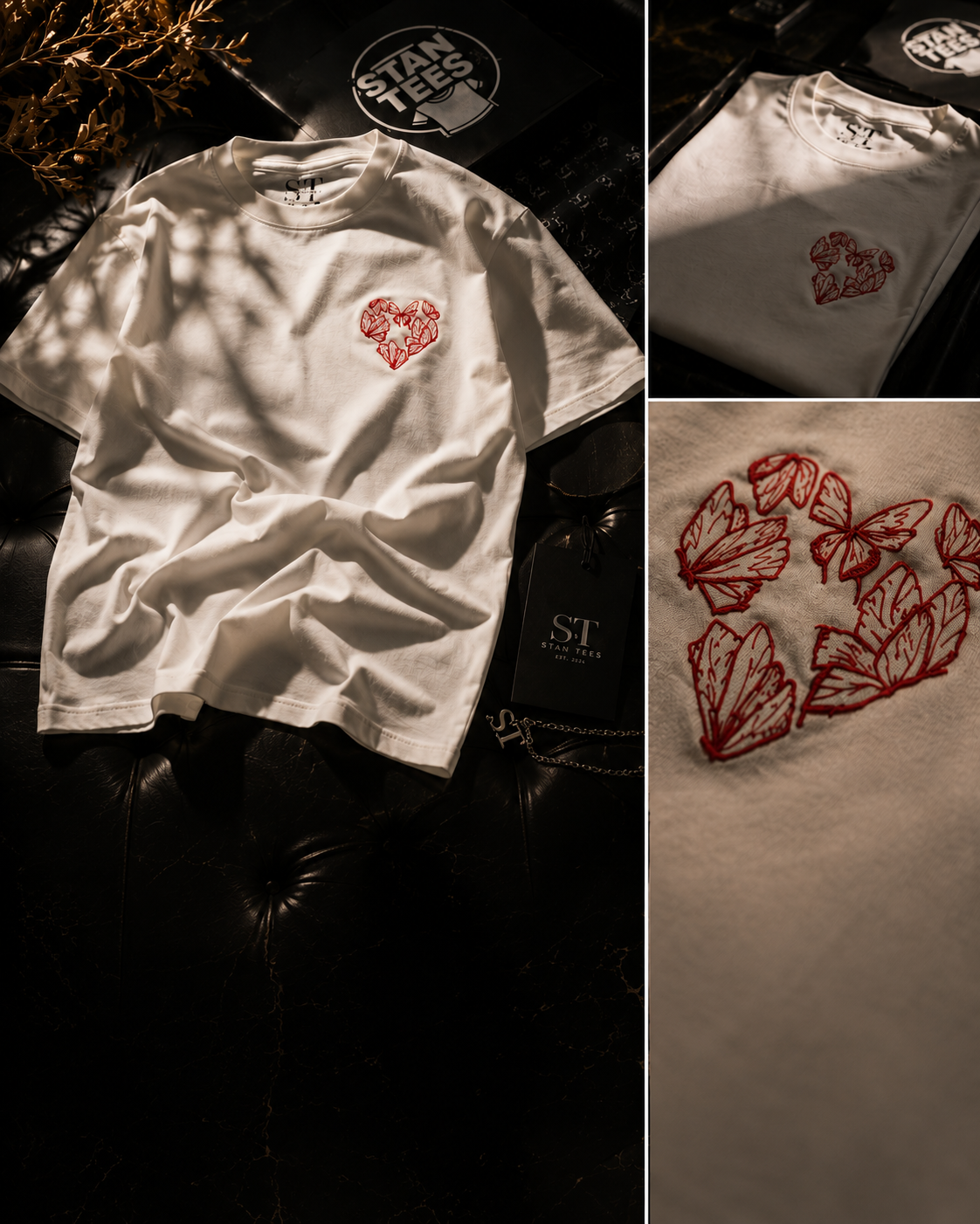 STAN Butterfly Heart Embroidered T-Shirt – White
