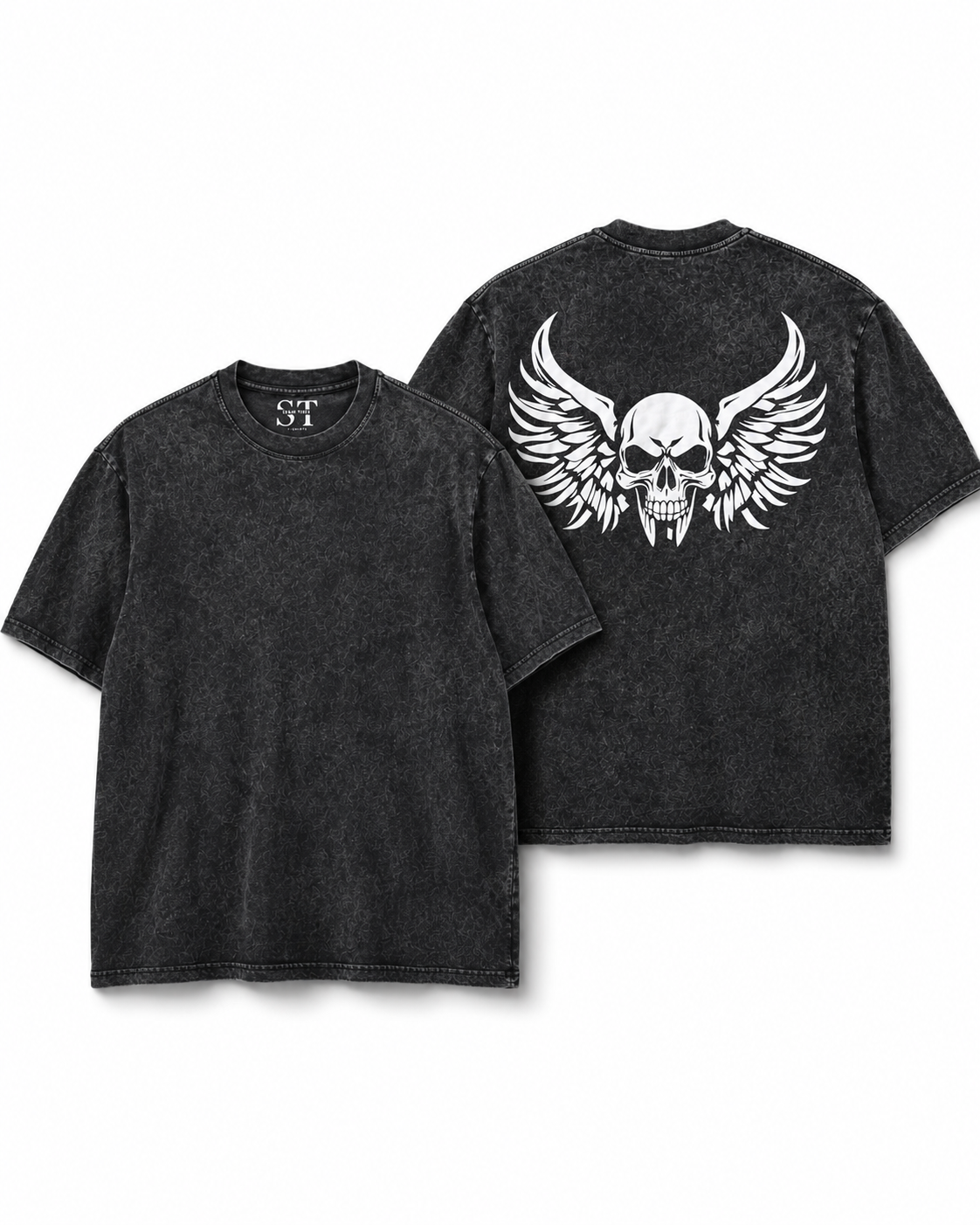 STAN Winged Skull Vintage-Wash T-Shirt – Black