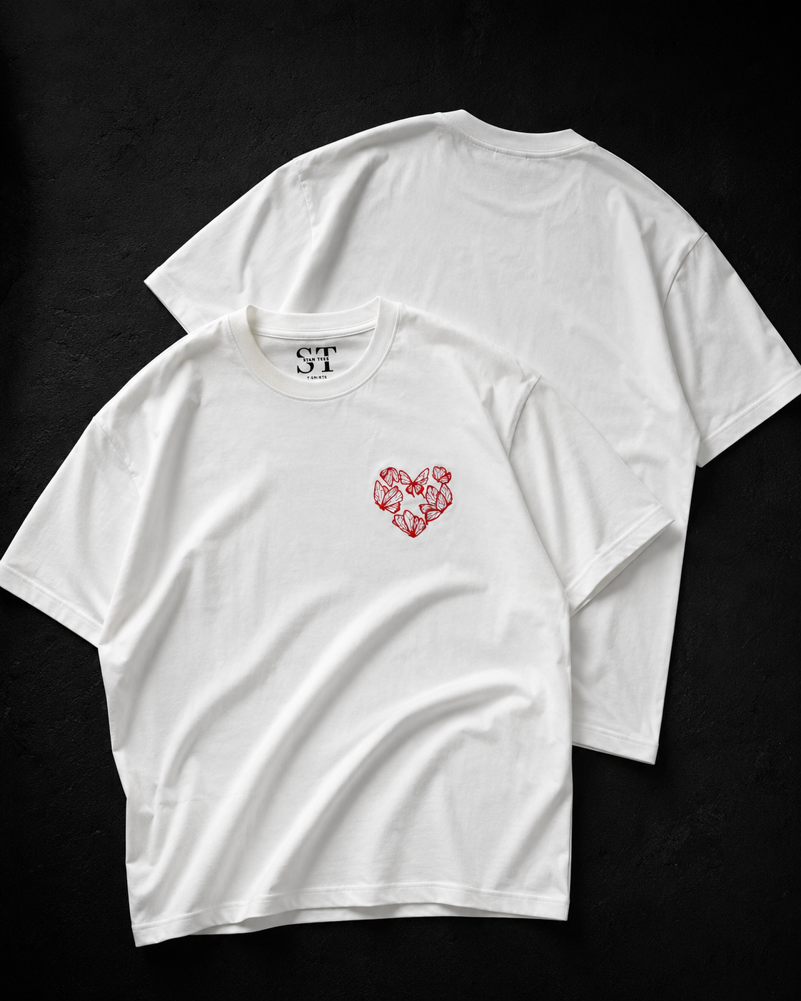 STAN Butterfly Heart Embroidered T-Shirt – White