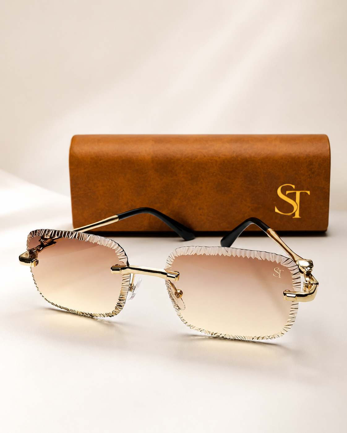 Luxury Rimless Geometric Gradient Sunglasses – Gold Frame |