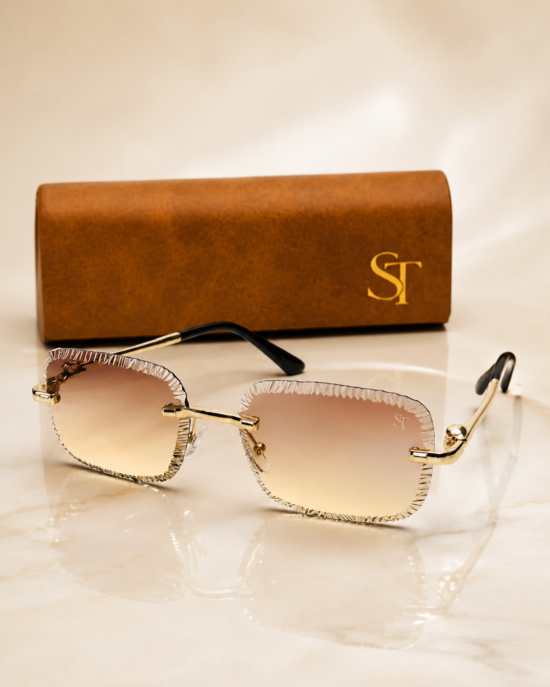 Luxury Rimless Geometric Gradient Sunglasses – Gold Frame |