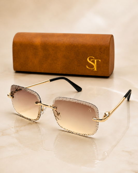Luxury Rimless Geometric Gradient Sunglasses – Gold Frame |