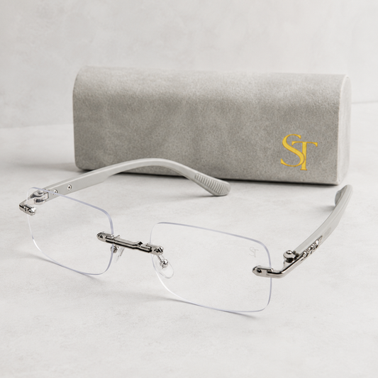 Luxury Rimless Blue Light Blocking Glasses – Silver Frame | Lightweight Unisex Eyewear
