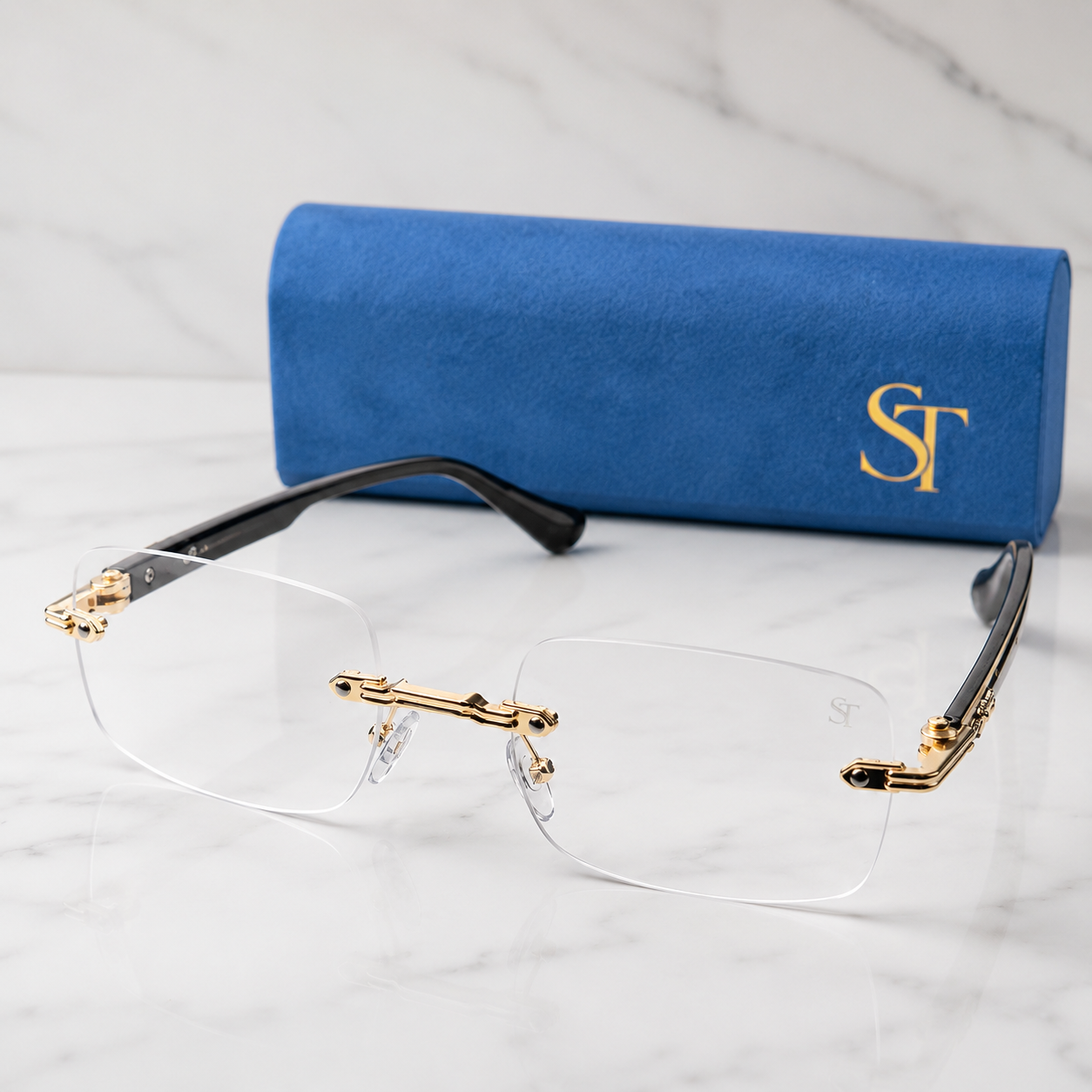 Luxury Rimless Blue Light Blocking Glasses – Gold Frame | Ultra-Light Unisex Eyewear