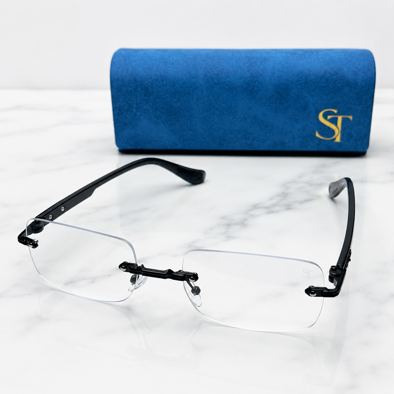 Luxury Rimless Blue Light Blocking Glasses – Matte Black Frame | Lightweight Unisex Eyewear