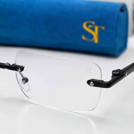 Luxury Rimless Blue Light Blocking Glasses – Matte Black Frame | Lightweight Unisex Eyewear