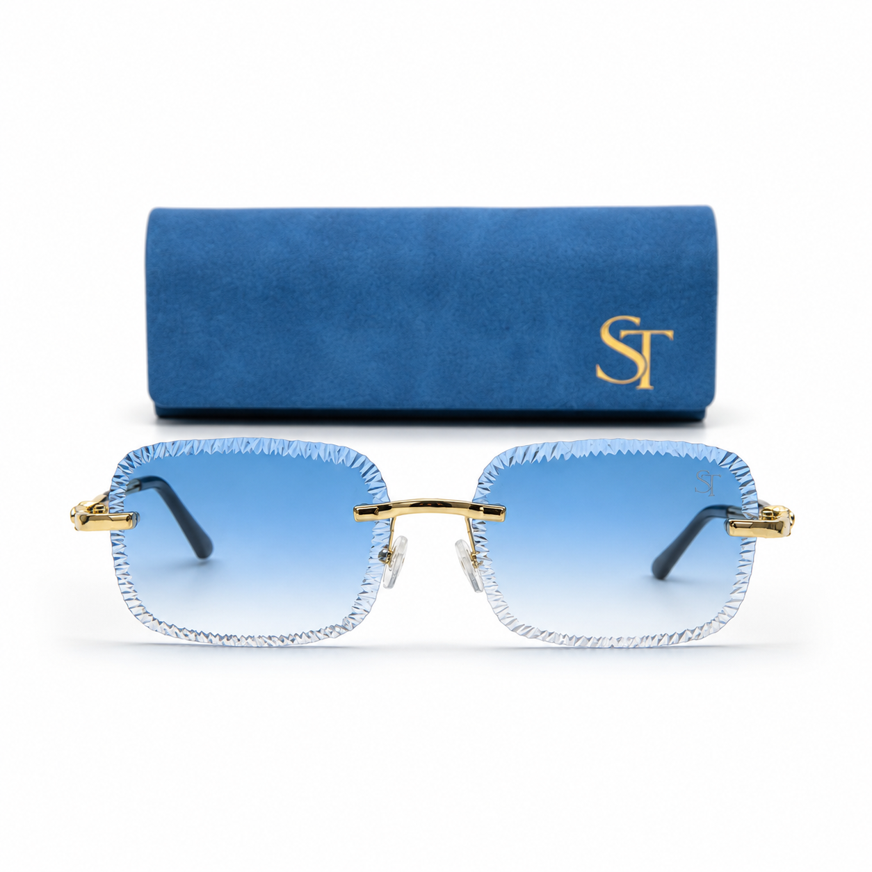 Luxury Rimless Blue Gradient Sunglasses – Gold Frame | Premium Unisex
