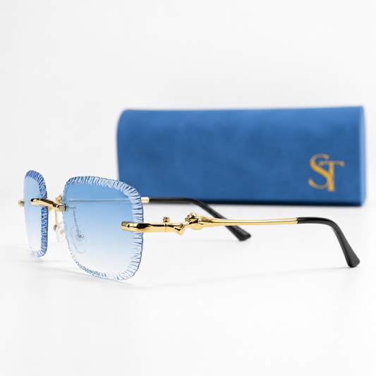 Luxury Rimless Blue Gradient Sunglasses – Gold Frame | Premium Unisex