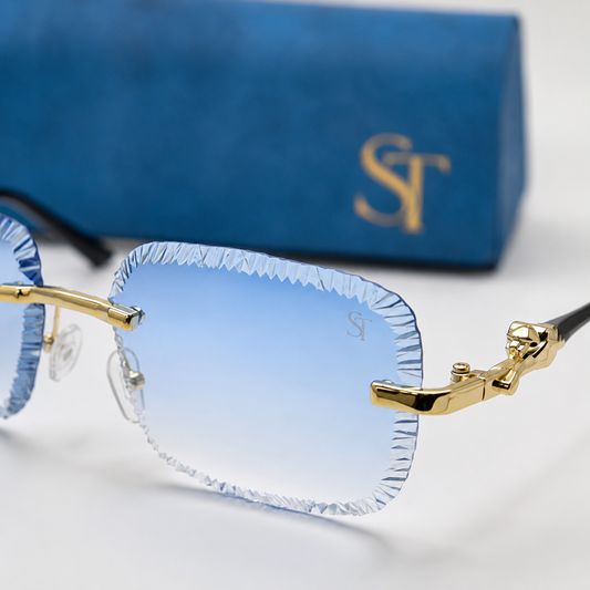 Luxury Rimless Blue Gradient Sunglasses – Gold Frame | Premium Unisex