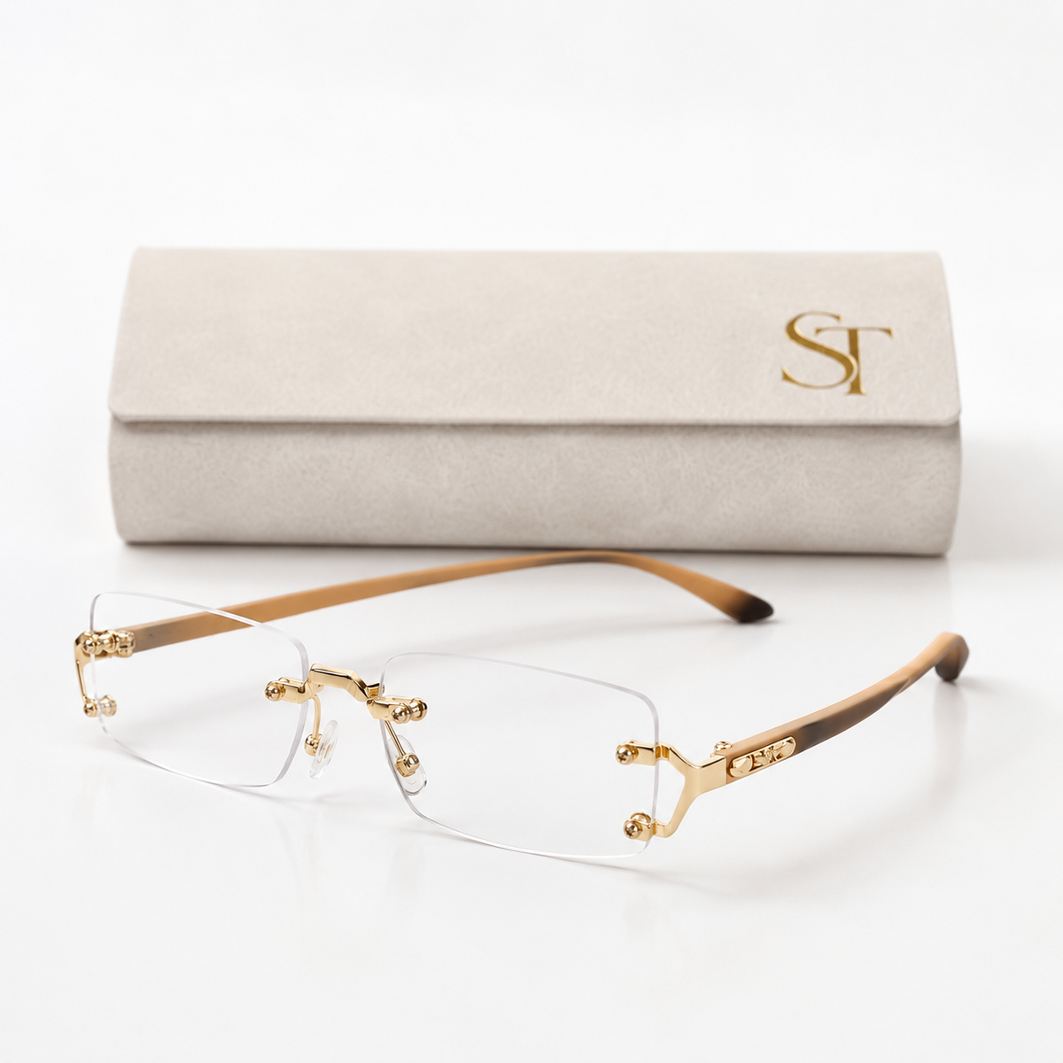 STAN Prestige Rimless Gold Rectangle Eyeglasses – Premium Lightweight Luxury Frame – product view 4