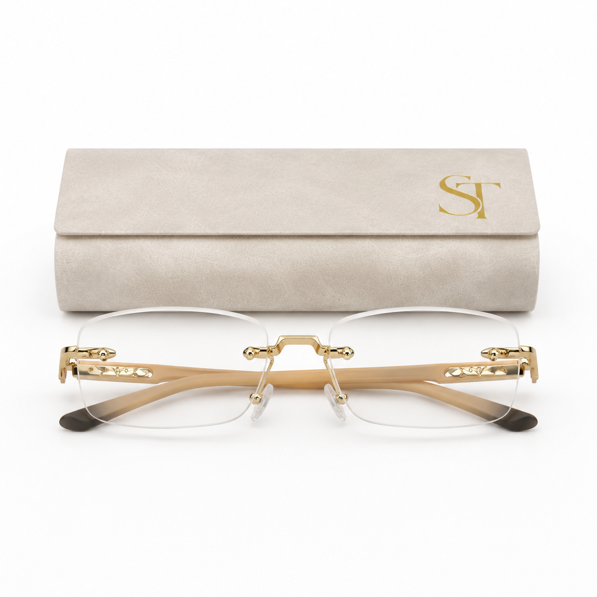 STAN Prestige Rimless Gold Rectangle Eyeglasses – Premium Lightweight Luxury Frame – product view 3