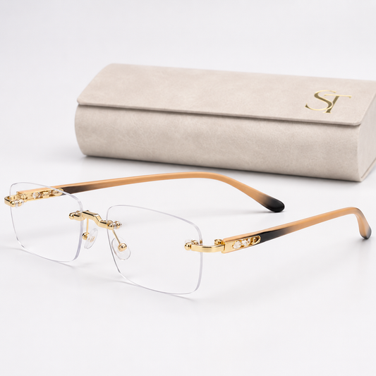 STAN Prestige Rimless Gold Rectangle Eyeglasses – Premium Lightweight Luxury Frame