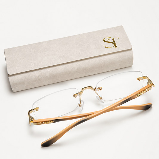 STAN Prestige Rimless Gold Rectangle Eyeglasses – Premium Lightweight Luxury Frame